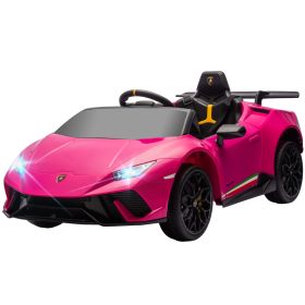 Qaba 12V Lamborghini Huracan Licensed Kids Electric Car with Parent Remote Control, Spring Suspension, Training Wheel, Pink
