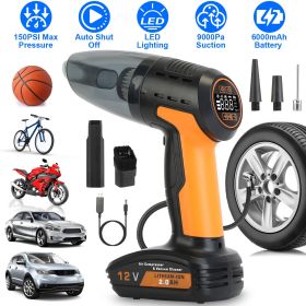 4 In 1 Cordless Car Vacuum Cleaner and Tire Inflator with LED Light Digital Display Tire Pressure Gauge 150PSI Rechargeable Air Compressor Pump Essent