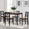 Eco-Friendly Solid Wood Dining Set - Sustainable Home & Restaurant Furniture with Black Metal Accents, Light Brown