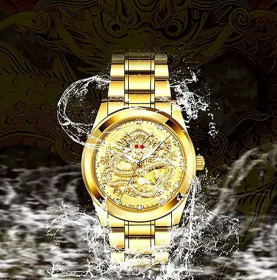 Business Gift Waterproof Gold Men's Diamond Quartz Watch Classic Stainless Steel (Color: Gold)
