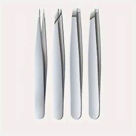 4Piece Stainless Steel Tweezer Set for Facial Hair Removal and Splinter Removal travel kit (Color: 4Pcs silvery)