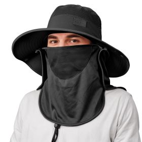 Sukeen Fishing Hat For Men Women, Wide Brim Outdoor Sun Protection With Detachable Neck Flap And Face Mask (Color: Black)